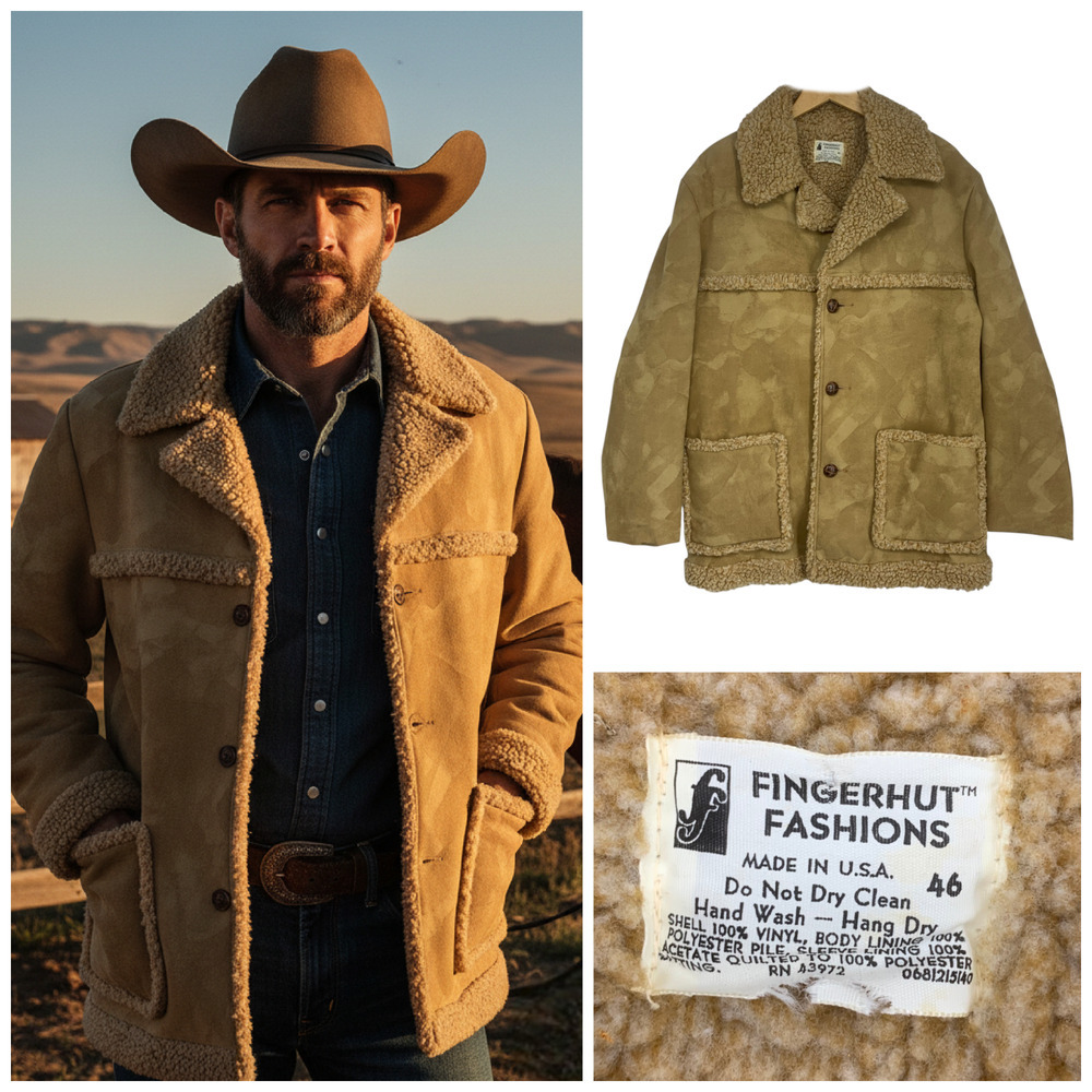 Vintage 1970's Fingerhut Faux Suede Sherpa Lined Ranch Coat Sz 46 Marlboro Man